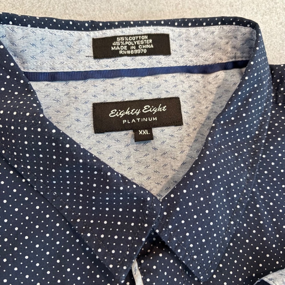 Eighty Eight Platinum Mens XXL Dress Shirt Navy Blue White Polka Dot Long Sleeve - Picture 4 of 12